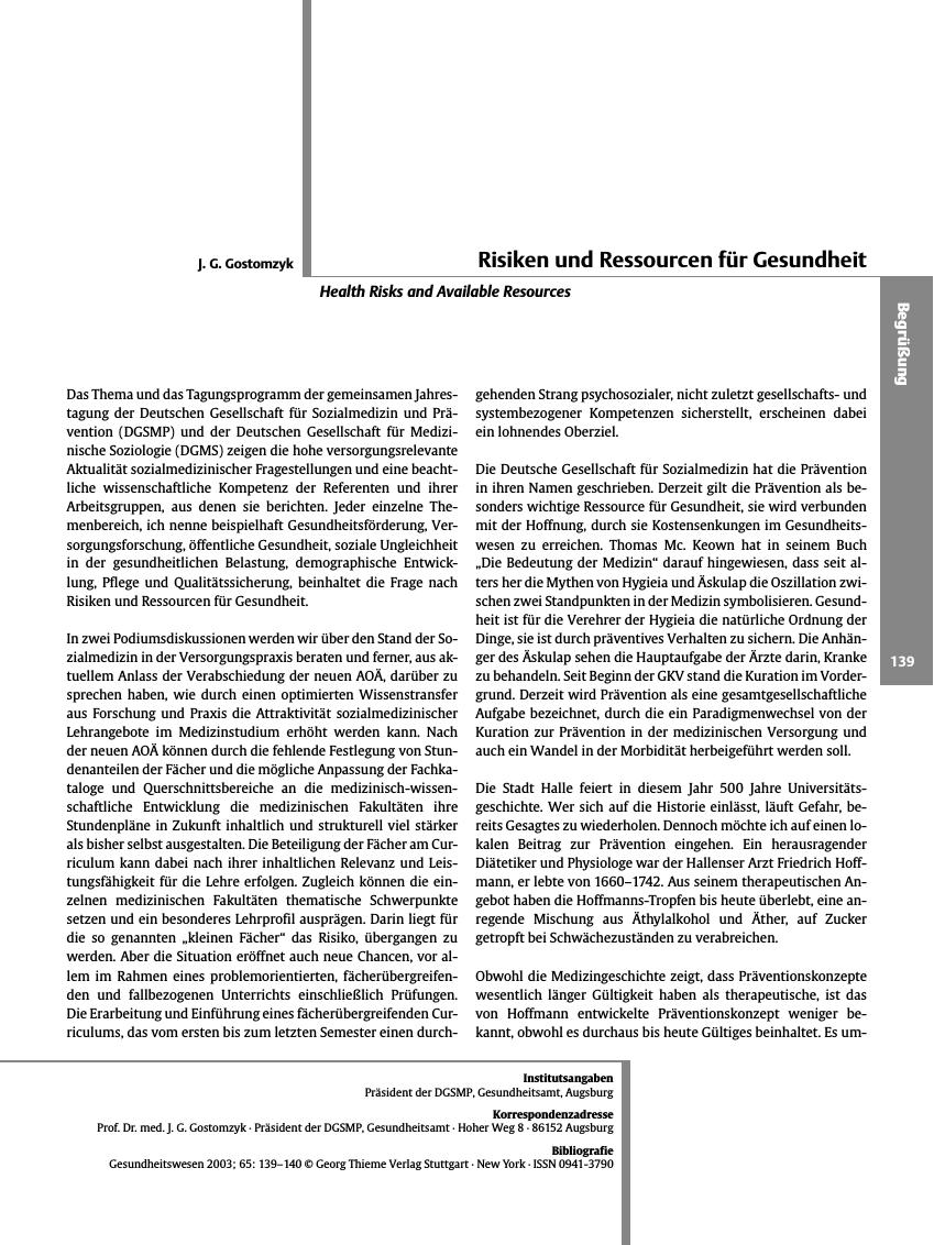 Vorschauseite 1: Risiken und Ressourcen für Gesundheit