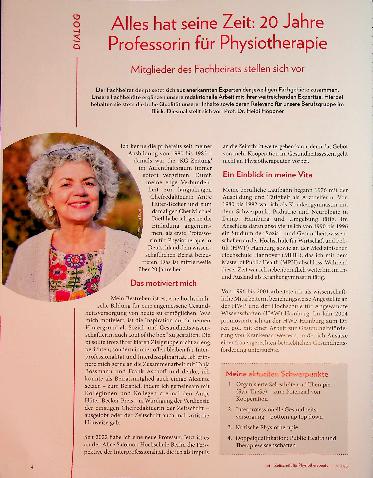 Vorschauseite 1: Alles hat seine Zeit: 20 Jahre Professorin für Physiotherapie Mitglieder des Fachbeirats stellen sich vor