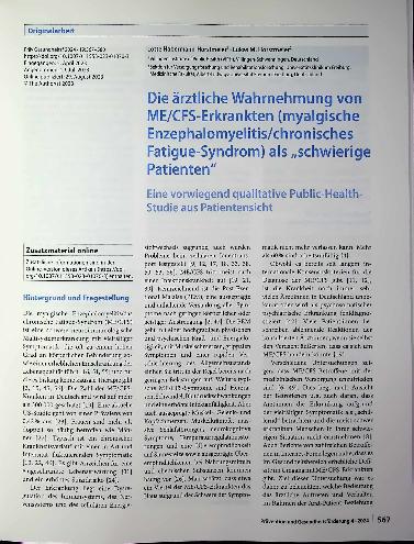 Vorschauseite 1: Die ärztliche Wahrnehmung von ME/CFS-Erkrankten (myalgische Enzephalomyelitis/chronisches Fatigue-Syndrom) als „schwierige Patienten"