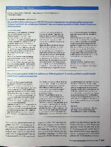 Vorschauseite 3: Die ärztliche Wahrnehmung von ME/CFS-Erkrankten (myalgische Enzephalomyelitis/chronisches Fatigue-Syndrom) als „schwierige Patienten"