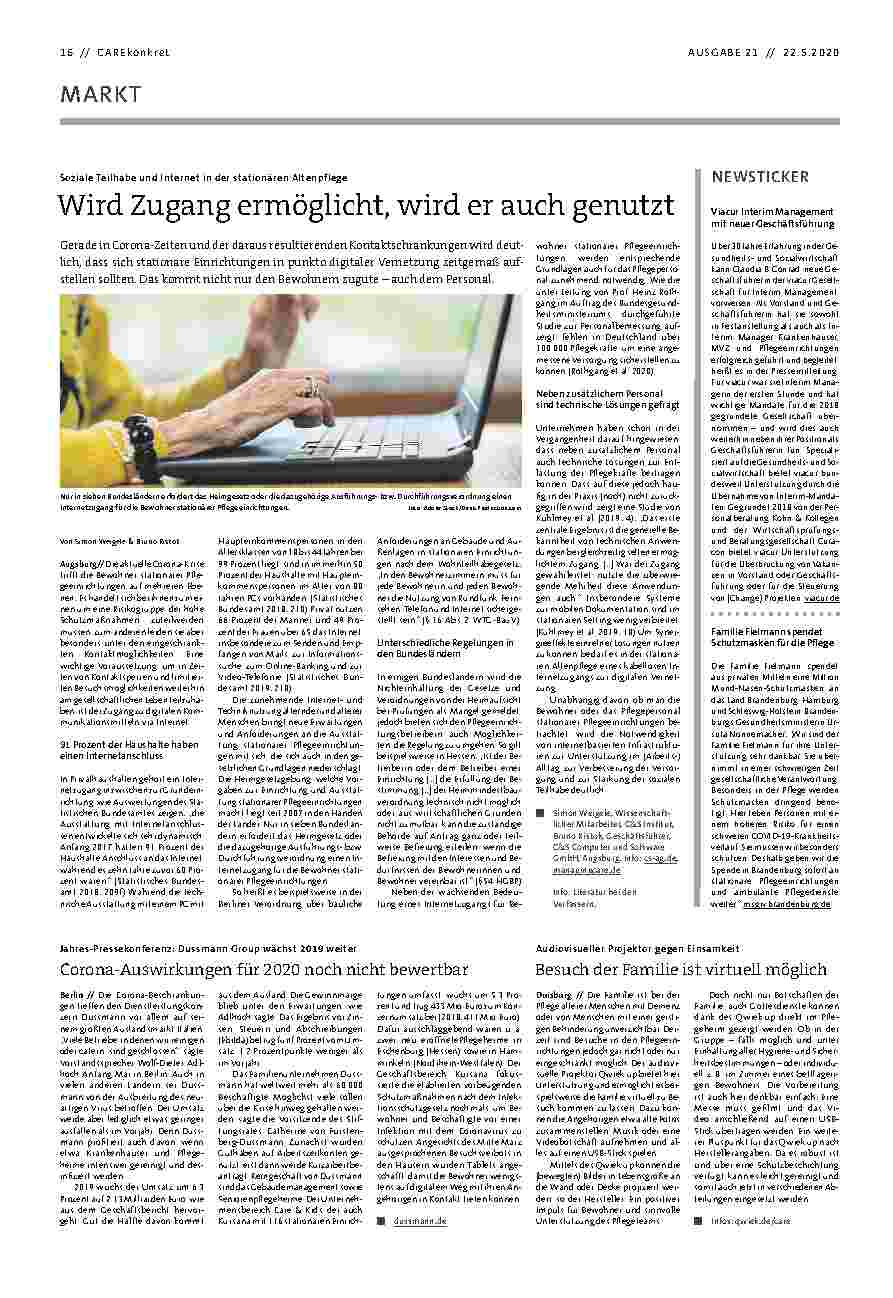 Vorschauseite 1: Soziale Teilhabe und Internet in der stationären Altenpflege: Wird Zugang ermöglicht, wird er auch genutzt.