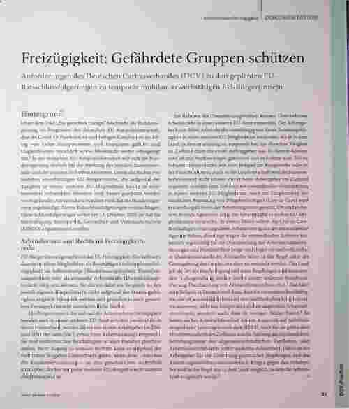 Vorschauseite 1: Freizügigkeit: Gefährdete Gruppen schützen