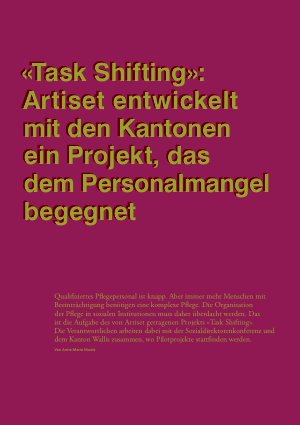 Vorschauseite 1: «Task Shifting»: Artiset entwickelt mit den Kantonen ein Projekt, das dem Personalmangel begegnet