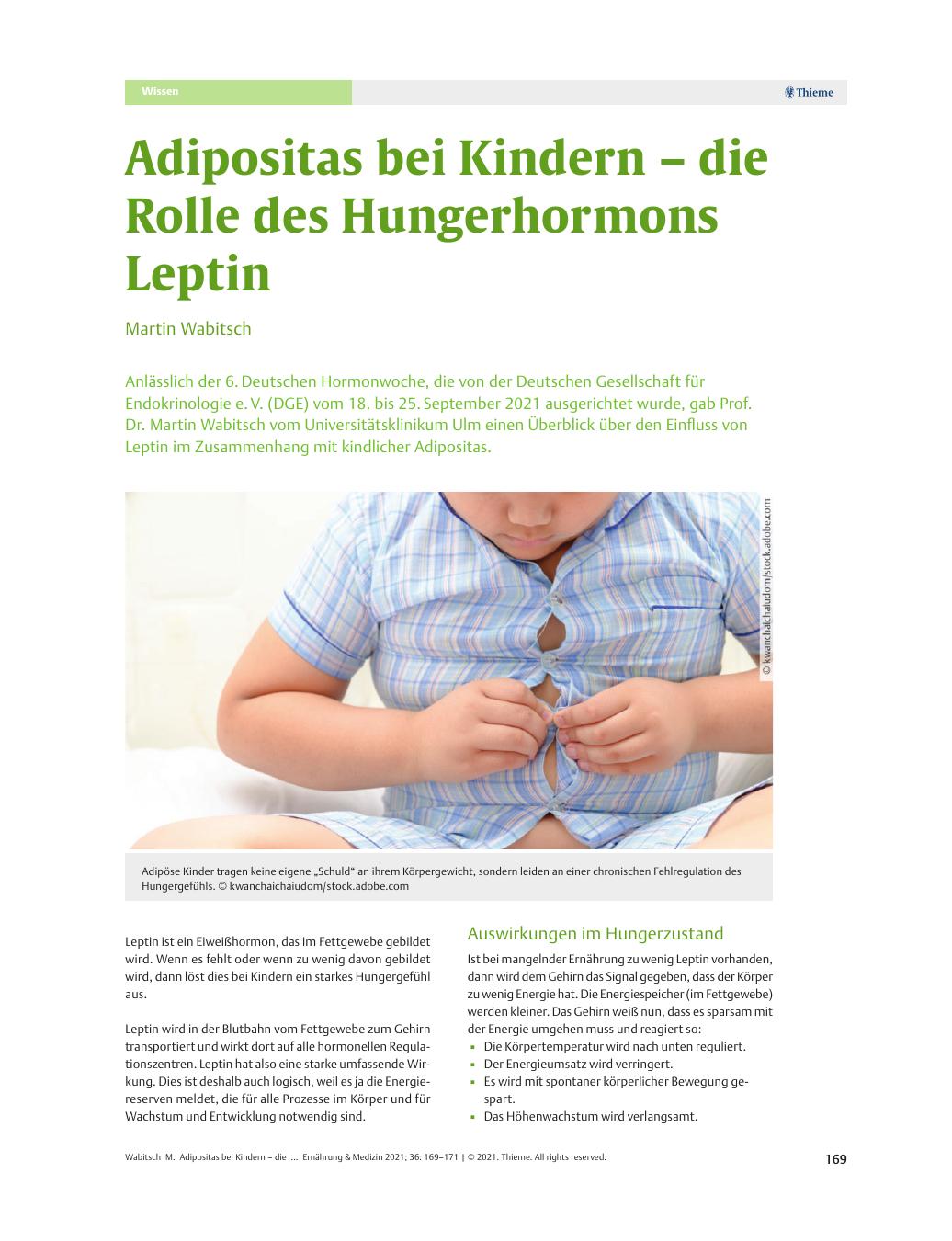 Vorschauseite 1: Adipositas bei Kindern – die Rolle des Hungerhormons Leptin