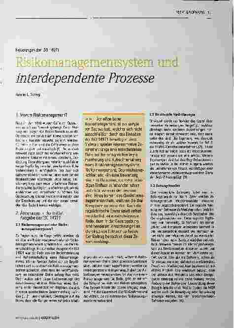 Vorschauseite 1: Risikomanagementsystem und interdependente Prozesse