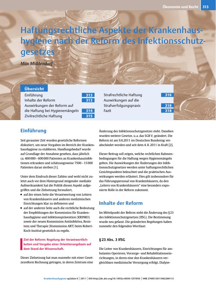 Vorschauseite 1: Haftungsrechtliche Aspekte der Krankenhaushygiene nach der Reform des Infektionsschutzgesetzes