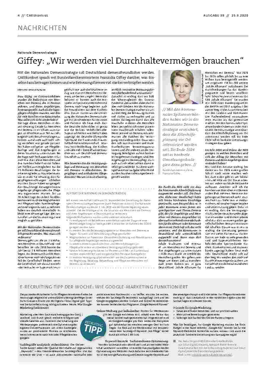 Vorschauseite 1: Giffey: „Wir werden viel Durchhaltevermögen brauchen“