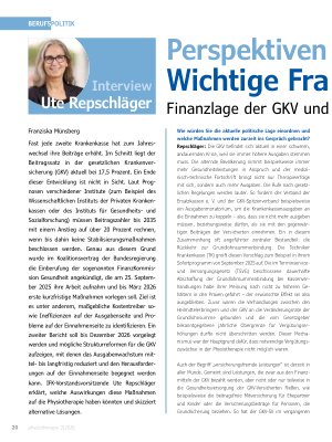 Vorschauseite 1: Perspektiven Physiotherapie: Wichtige Fragen – klare Antworten. Finanzlage der GKV und Zukunftsaussichten für den Heilmittelbereich