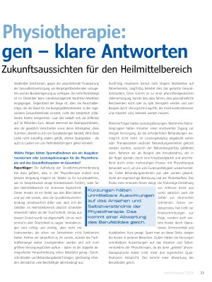 Vorschauseite 2: Perspektiven Physiotherapie: Wichtige Fragen – klare Antworten. Finanzlage der GKV und Zukunftsaussichten für den Heilmittelbereich