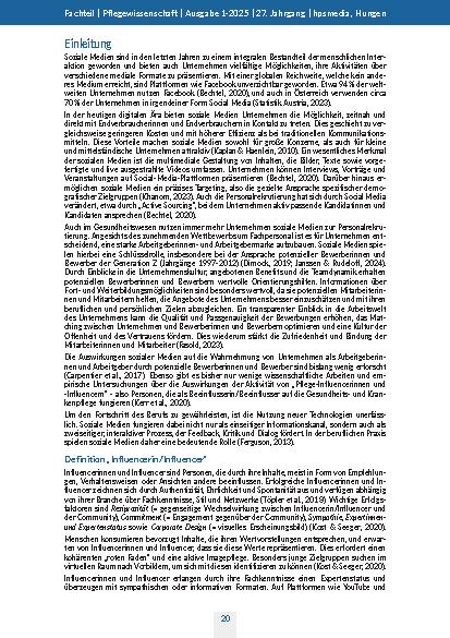 Vorschauseite 2: #Pflege: Soziale Medien und Influencing im Kontext der Gesundheitsund Krankenpflege Eine deskriptive Querschnittstudie
