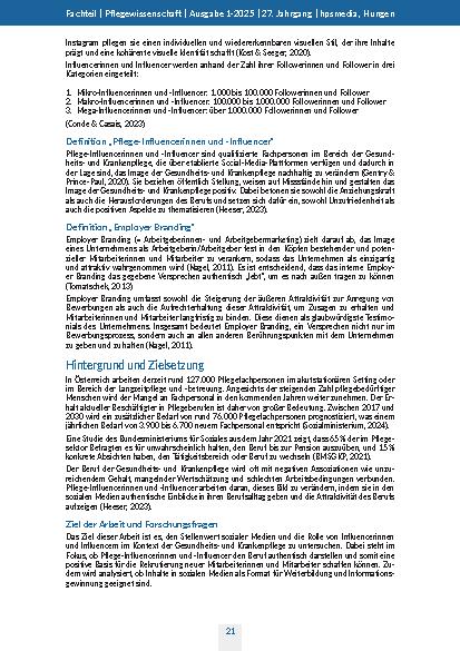 Vorschauseite 3: #Pflege: Soziale Medien und Influencing im Kontext der Gesundheitsund Krankenpflege Eine deskriptive Querschnittstudie