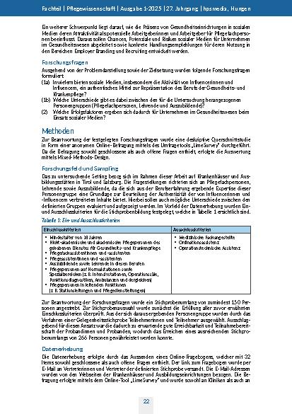 Vorschauseite 4: #Pflege: Soziale Medien und Influencing im Kontext der Gesundheitsund Krankenpflege Eine deskriptive Querschnittstudie
