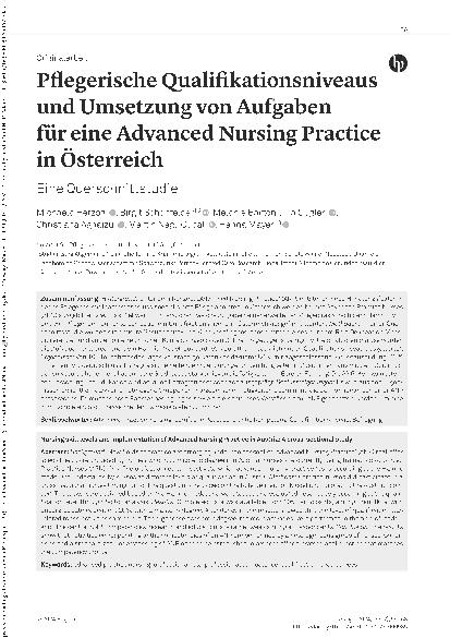 Vorschauseite 1: Pflegerische Qualifikationsniveaus und Umsetzung von Aufgaben für eine Advanced Nursing Practice in Österreich