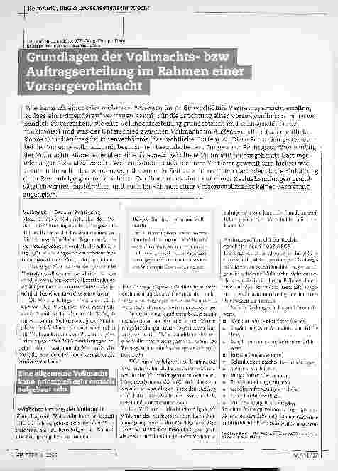 Vorschauseite 1: Grundlagen der Vollmachtsbzw. Auftragserteilung im Rahmen einer Vorsorgevollmacht