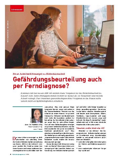 Vorschauseite 1: Neue Arbeitsstättenregel zur Bildschirmarbeit: Gefährdungsbeurteilung auch per Ferndiagnose?