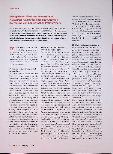 Vorschauseite 1: Erfolgreicher Start der Seminarreihe ADKAPäd-FAQ in der pharmazeutischen Betreuung von pädiatrischen Patient*innen