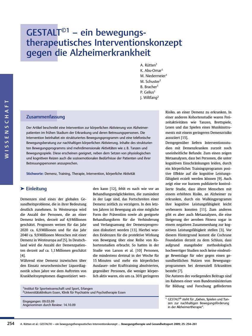 Vorschauseite 1: GESTALT©– ein bewegungstherapeutisches Interventionskonzept gegen die Alzheimerkrankheit