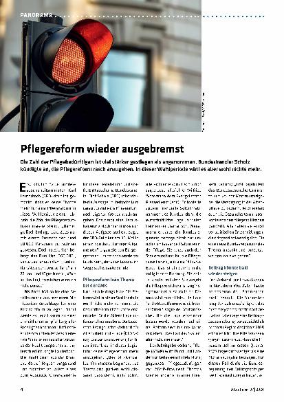 Vorschauseite 1: Pflegereform wieder ausgebremst