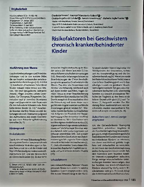 Vorschauseite 1: Risikofaktoren bei Geschwistern chronisch kranker/behinderter Kinder