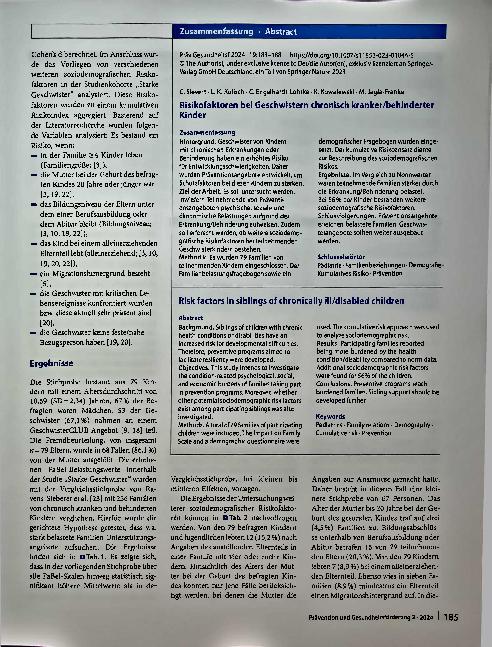 Vorschauseite 3: Risikofaktoren bei Geschwistern chronisch kranker/behinderter Kinder