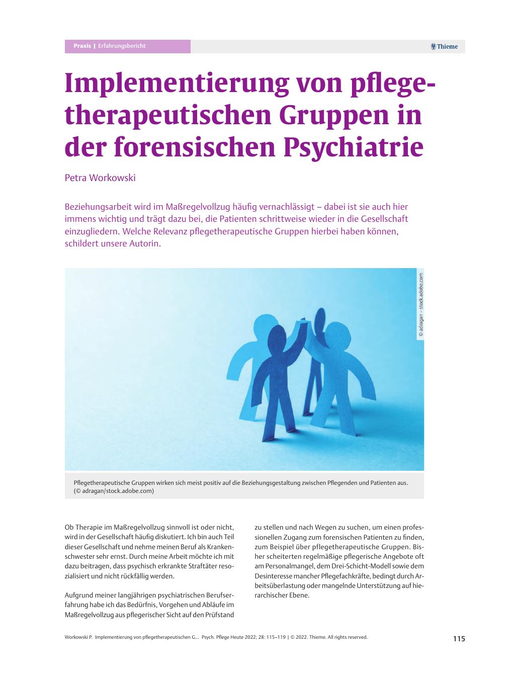 Vorschauseite 1: Implementierung von pflegetherapeutischen Gruppen in der forensischen Psychiatrie