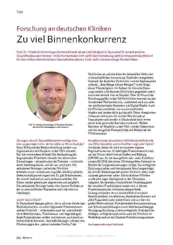 Vorschauseite 1: Forschung an deutschen Kliniken: Zu viel Binnenkonkurrenz