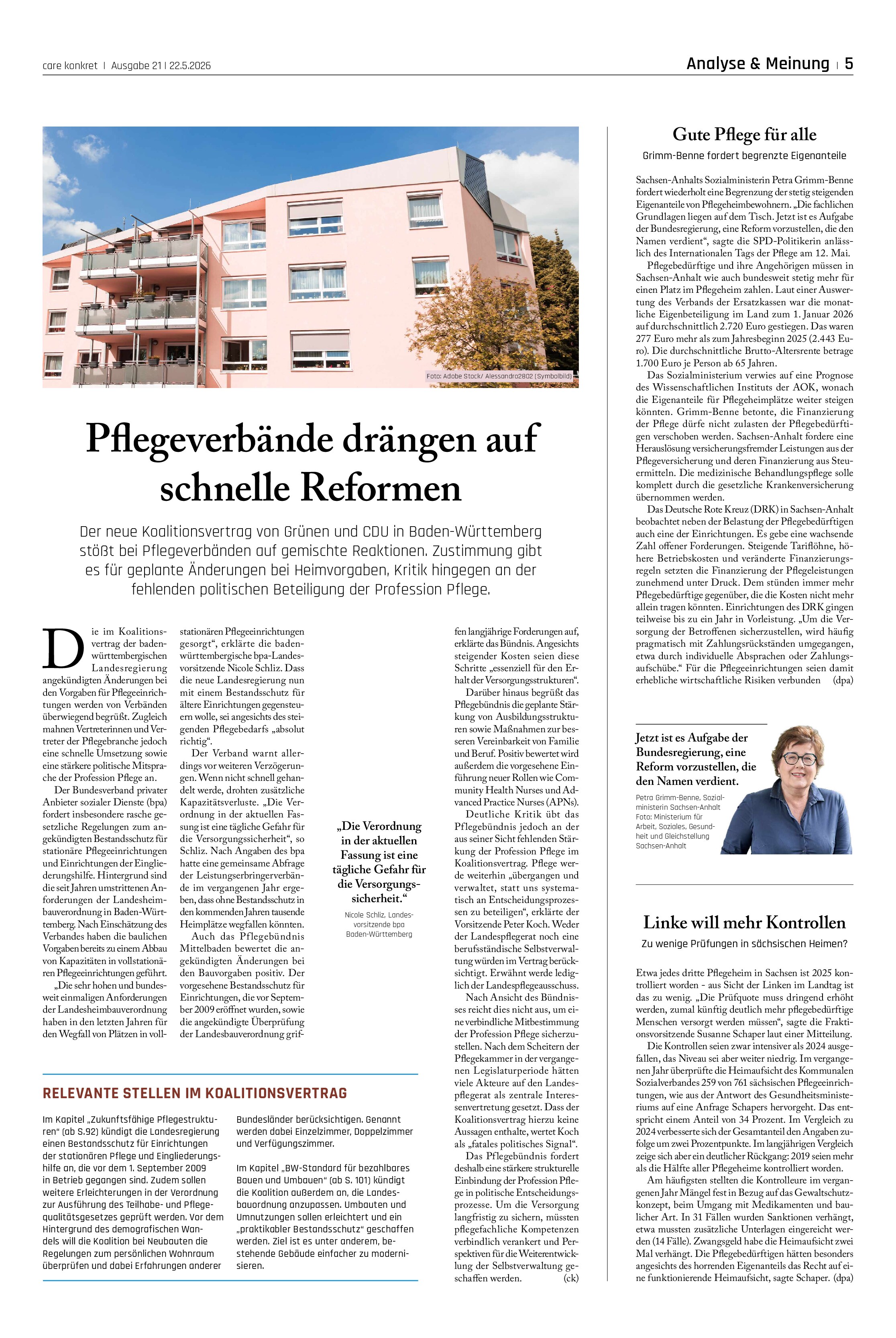 Vorschauseite 1: Pflegeverbände drängen auf schnelle Reformen
