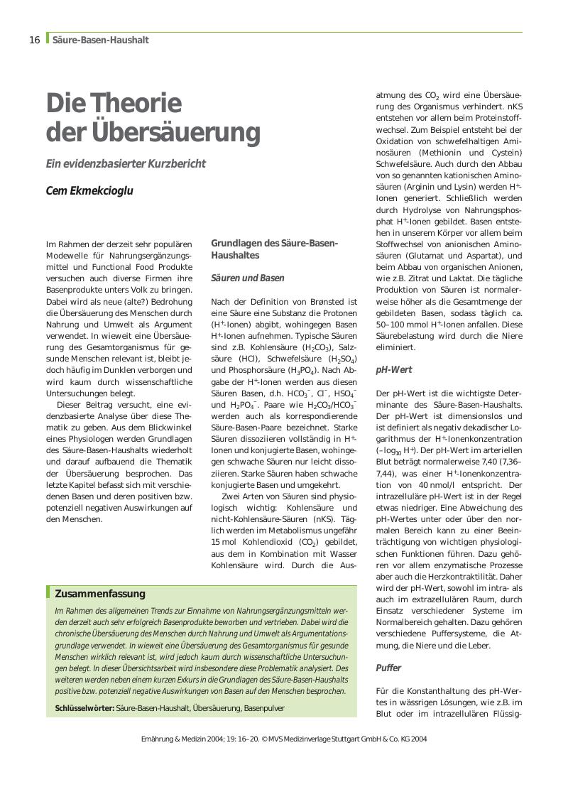 Vorschauseite 1: Die Theorie der Übersäuerung - Ein evidenzbasierter Kurzbericht