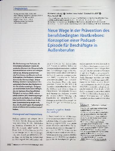Vorschauseite 1: Neue Wege in der Prävention des berufsbedingten Hautkrebses: Konzeption einer Podcast-Episode für Beschäftigte in Außenberufen
