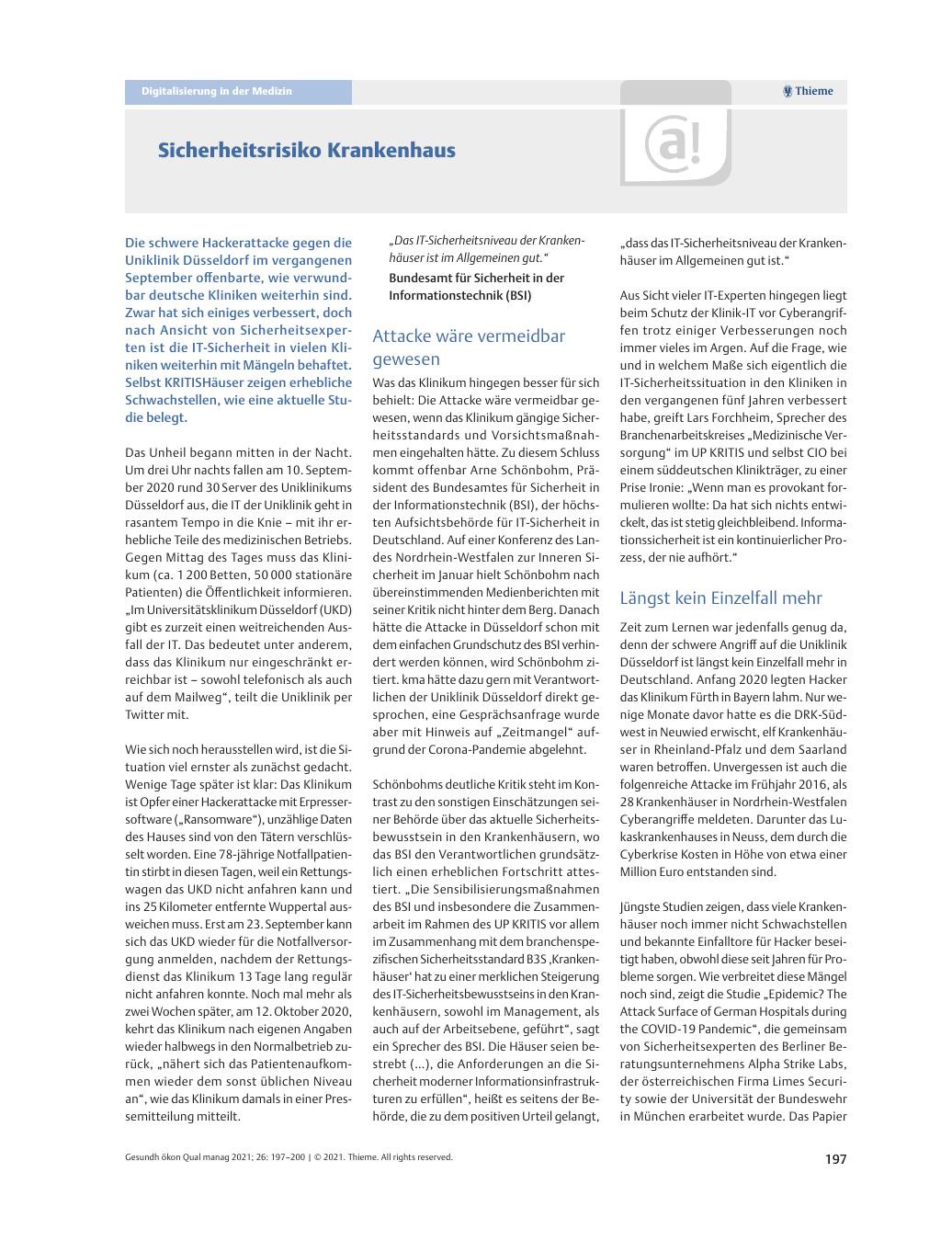 Vorschauseite 1: Sicherheitsrisiko Krankenhaus