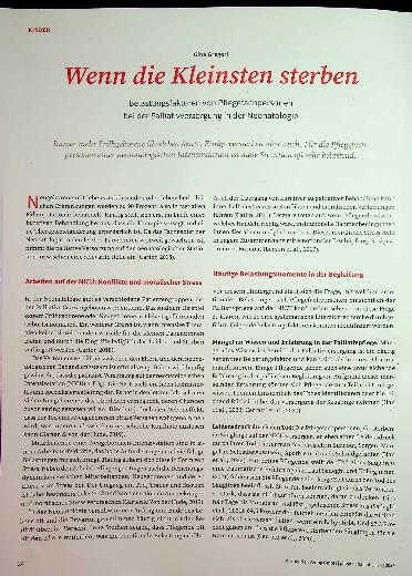 Vorschauseite 1: Wenn die Kleinsten sterben: Belastungsfaktoren von Pflegefachpersonen bei der Palliativversorgung in der Neonatologie