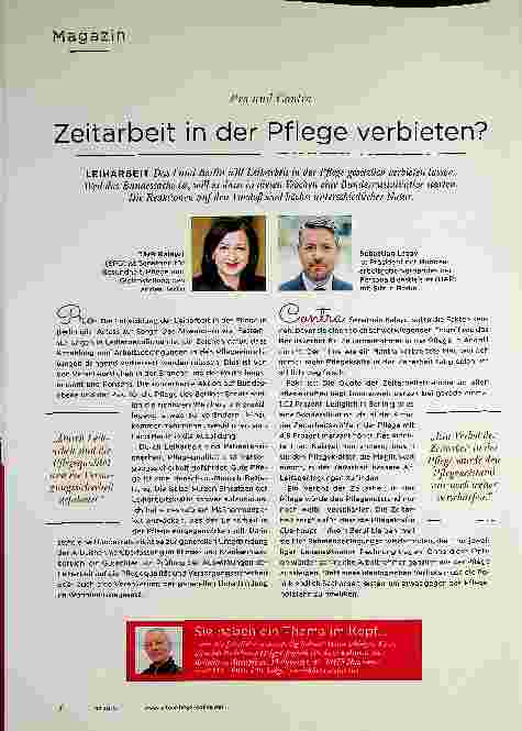 Vorschauseite 1: Zeitarbeit in der Pflege verbieten?