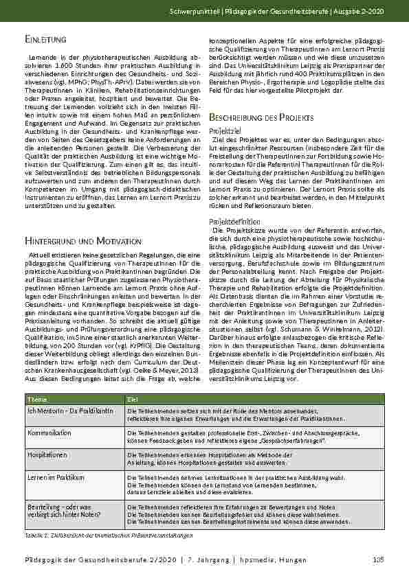 Vorschauseite 2: Pädagogische Qualifizierung als Voraussetzung erfolgreicher praktischer Physiotherapieausbildung: Ein Best-Practice-Beispiel für Mentorinnen und Praktikantinnen.