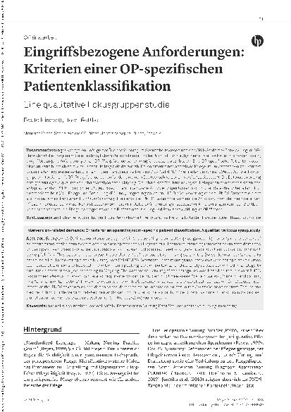 Vorschauseite 1: Eingriffsbezogene Anforderungen: Kriterien einer OP-spezifischen Patientenklassifikation