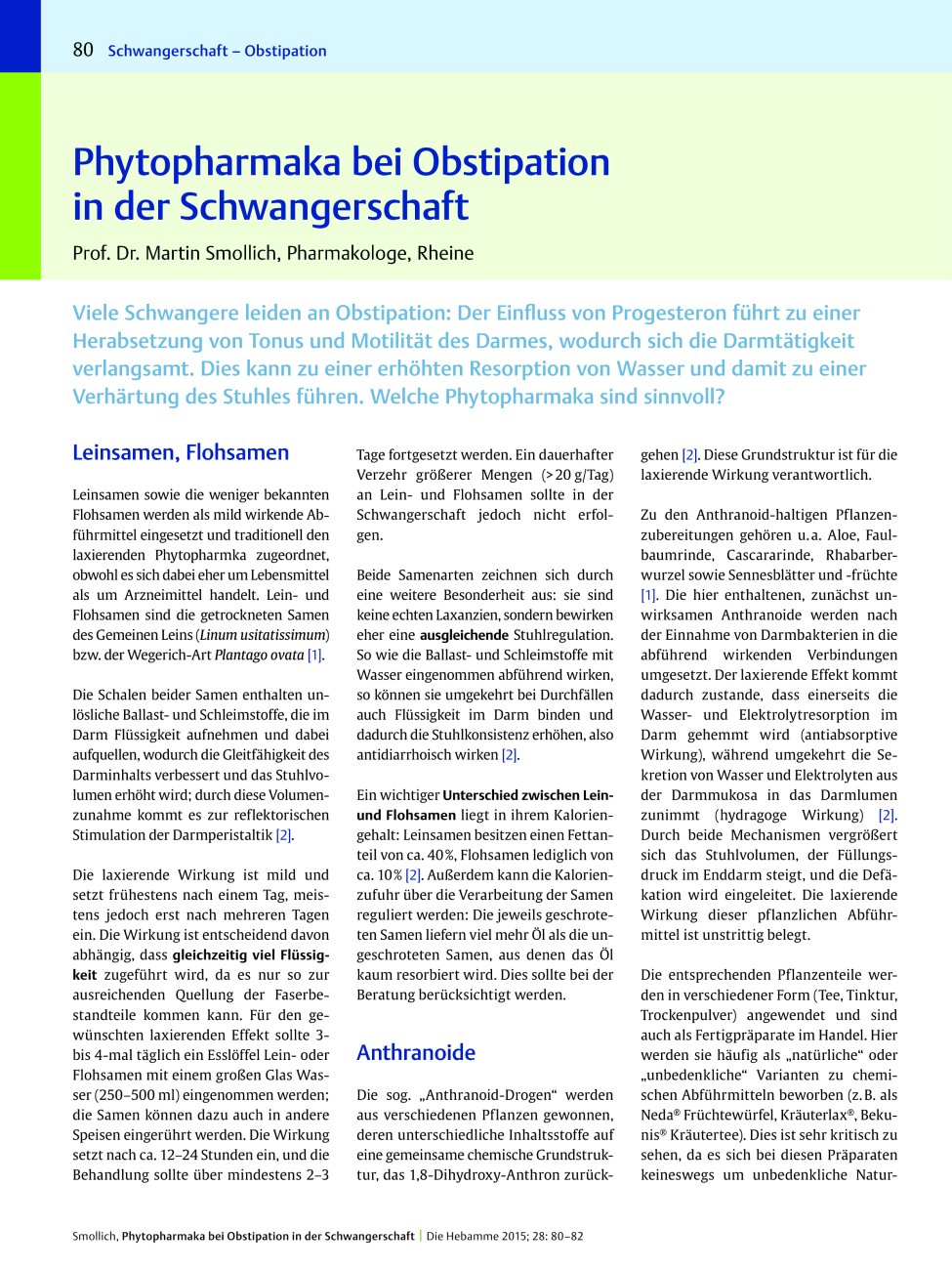 Vorschauseite 1: Phytopharmaka bei Obstipation in der Schwangerschaft