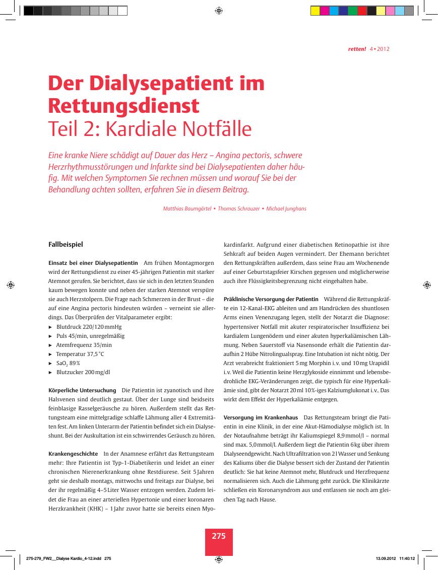 Vorschauseite 1: Der Dialysepatient im Rettungsdienst ? Teil 2: Kardiale Notfälle