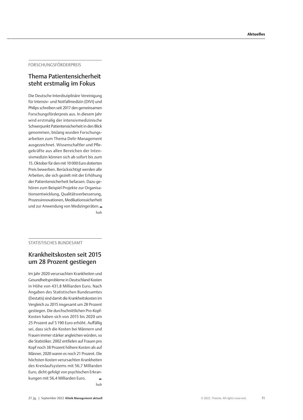 Vorschauseite 1: Forschungsförderpreis: Thema Patientensicherheit steht erstmals im Fokus