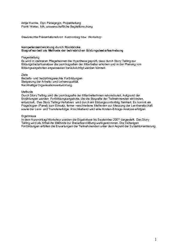 Vorschauseite 1: Kompetenzentwicklung durch Rückblicke. Biografiearbeit als Methode der betrieblichen Bildungsbedarfserhebung