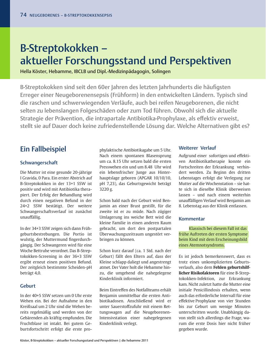 Vorschauseite 1: B-Streptokokken – aktueller Forschungsstand und Perspektiven