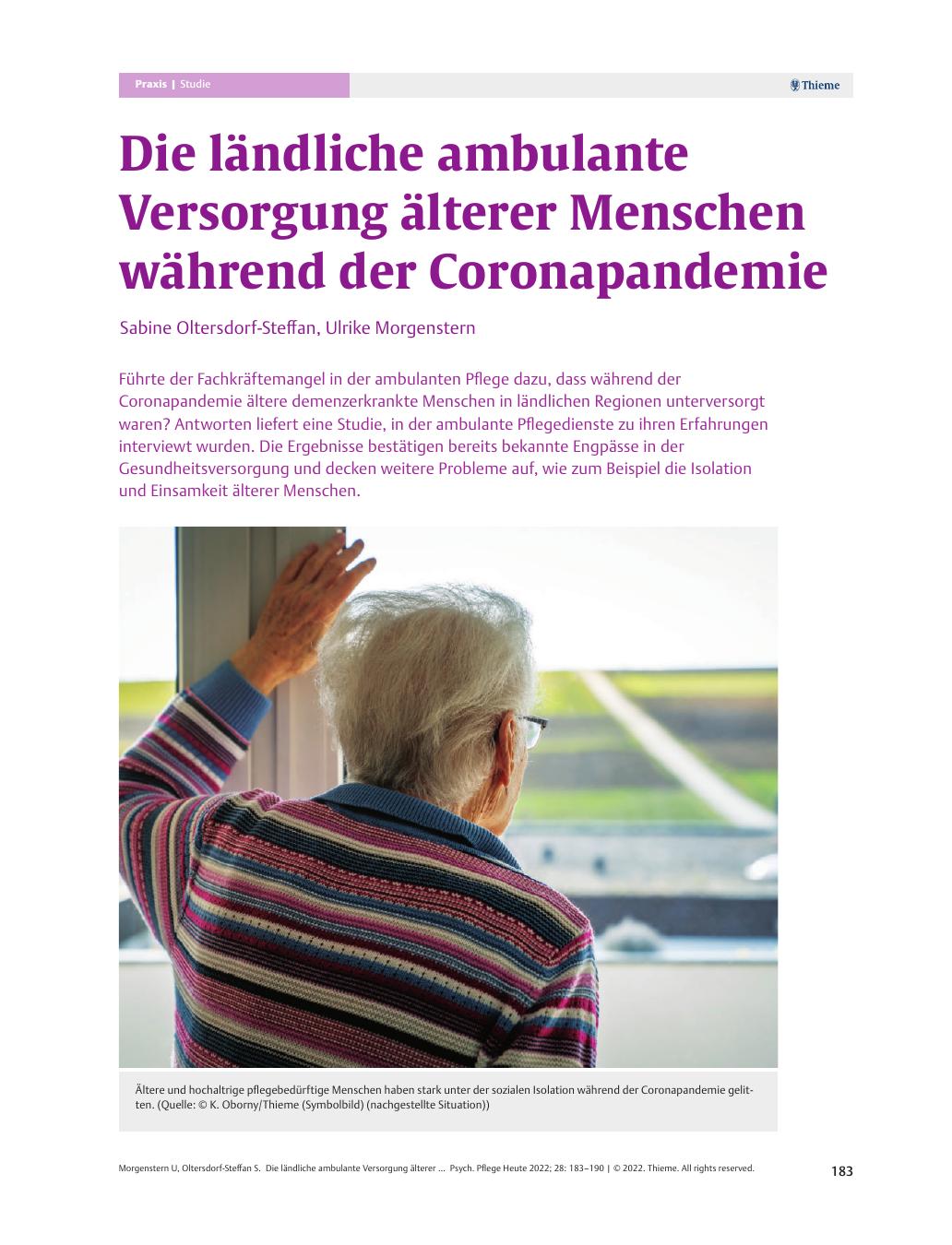 Vorschauseite 1: Die ländliche ambulante Versorgung älterer Menschen während der Coronapandemie