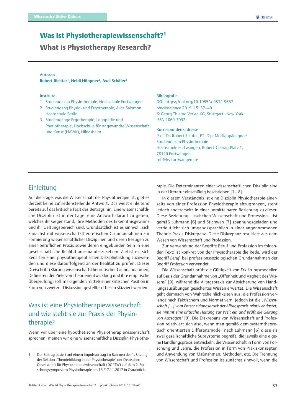 Vorschauseite 1: Was ist Physiotherapiewissenschaft?