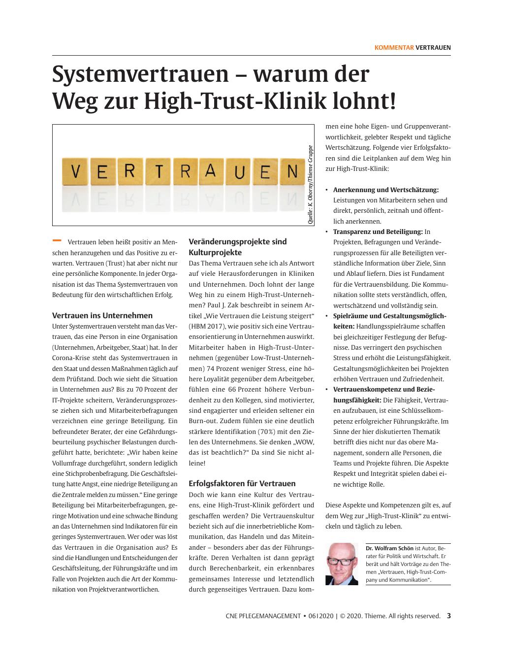 Vorschauseite 1: Systemvertrauen - warum der Weg zur High-Trust-Klinik lohnt!