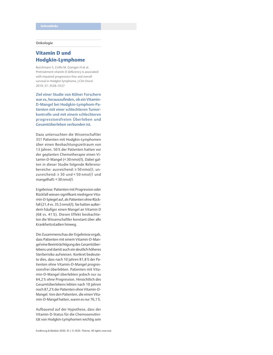 Vorschauseite 1: Vitamin D und Hodgkin-Lymphome