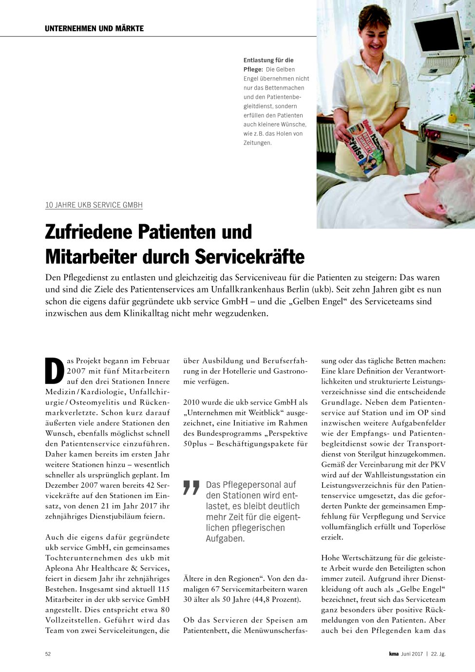 Vorschauseite 1: 10 Jahre ukb service GmbH: Zufriedene Patienten und Mitarbeiter durch Servicekräfte