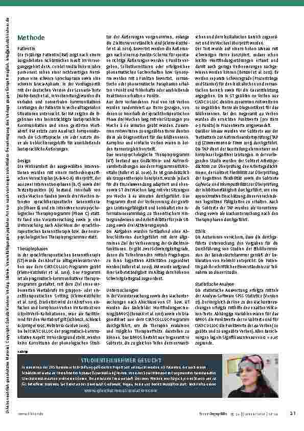 Vorschauseite 2: Welche Intervention wirkt wie? Wirksamkeitsvergleich von intensiver sprachtherapeutischer und neuropsychologischer Intervention auf den Wortabruf bei chronischer Aphasie – Eine Ei…