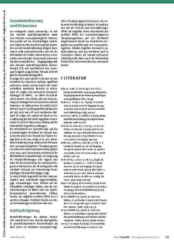 Vorschauseite 4: Welche Intervention wirkt wie? Wirksamkeitsvergleich von intensiver sprachtherapeutischer und neuropsychologischer Intervention auf den Wortabruf bei chronischer Aphasie – Eine Ei…