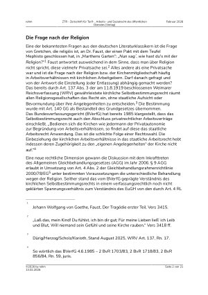 Vorschauseite 2: Kirchenmitgliedschaft als Einstellungsvoraussetzung? – Spagat zwischen kirchlichem Selbstbestimmungsrecht und Antidiskriminierung