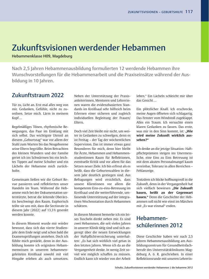 Vorschauseite 1: Zukunftsvisionen werdender Hebammen