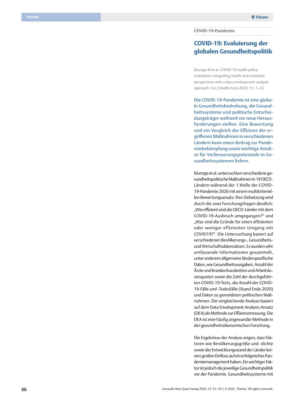 Vorschauseite 1: COVID-19-Pandemie – COVID-19: Evaluierung der globalen Gesundheitspolitik