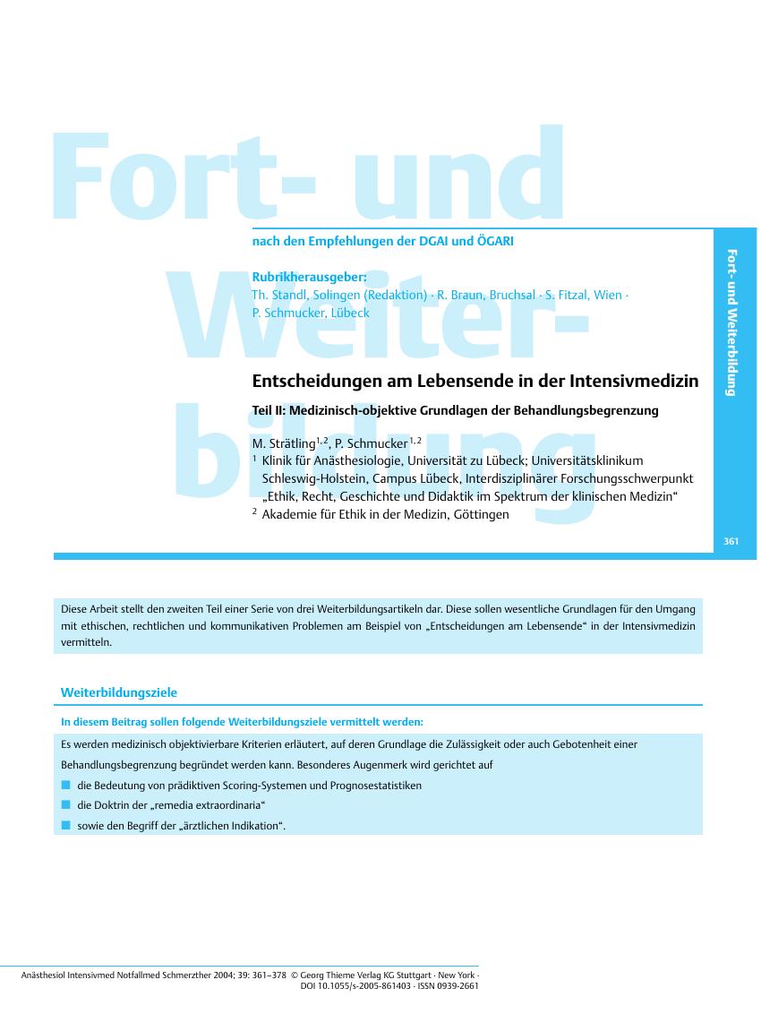 Vorschauseite 1: Entscheidungen am Lebensende in der Intensivmedizin